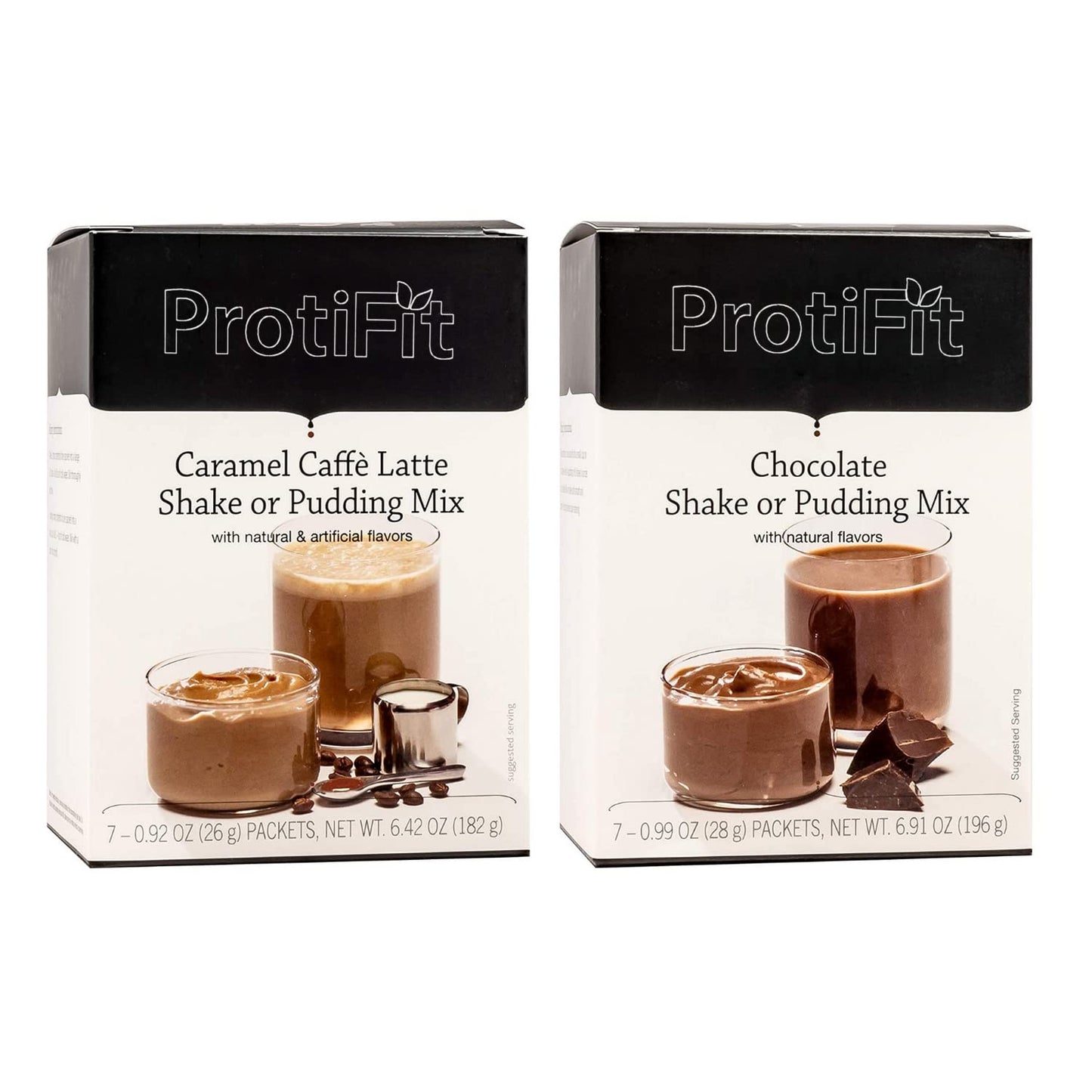 PROTIFIT - High Protein Caramel Caffe Latte & Chocolate Pudding & Shake Mix 2 Pack, 15g Protein, Low Calorie, Low Fat, Low Carb, Aspartame Free, Idea