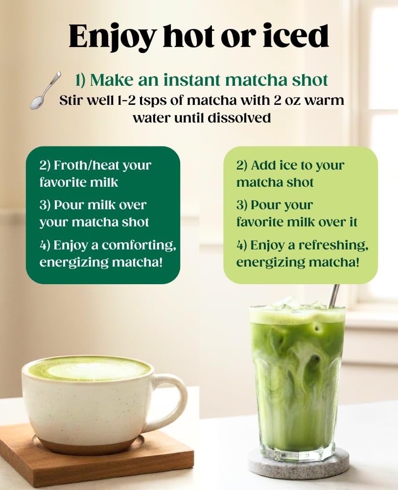 Grab’a Matcha Organic Instant Matcha Green Tea Powder with Prebiotics, Unsweetened, Easy to Make Matcha Latte Mix, Gift for Tea Lovers, 30 Servings