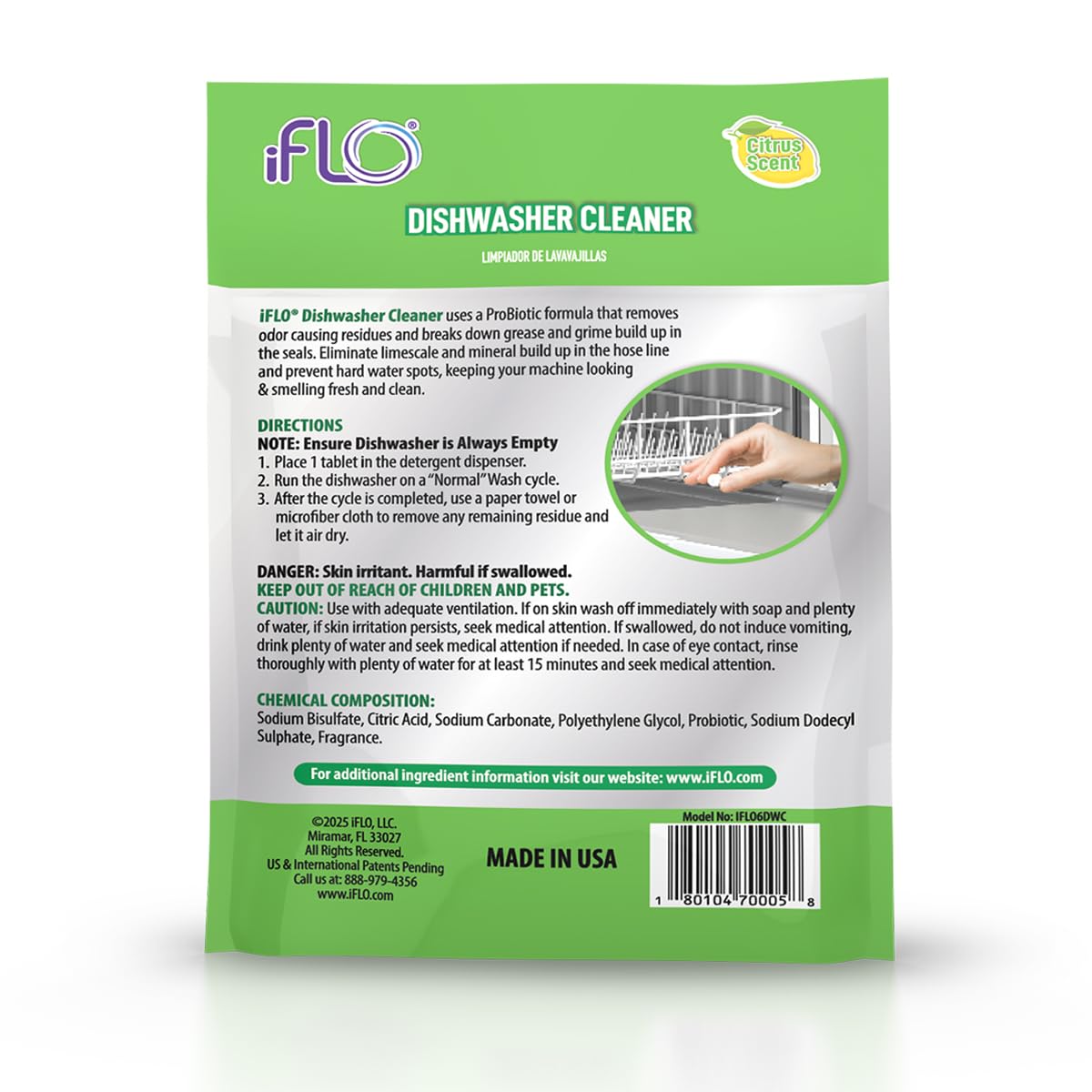 iFLO Dishwasher Cleaner Tablets with iFLObiotic - Deep Cleaning Dishwasher and Deodorizer Tablets to Eliminate Dish Washer Odor, Remove Residue