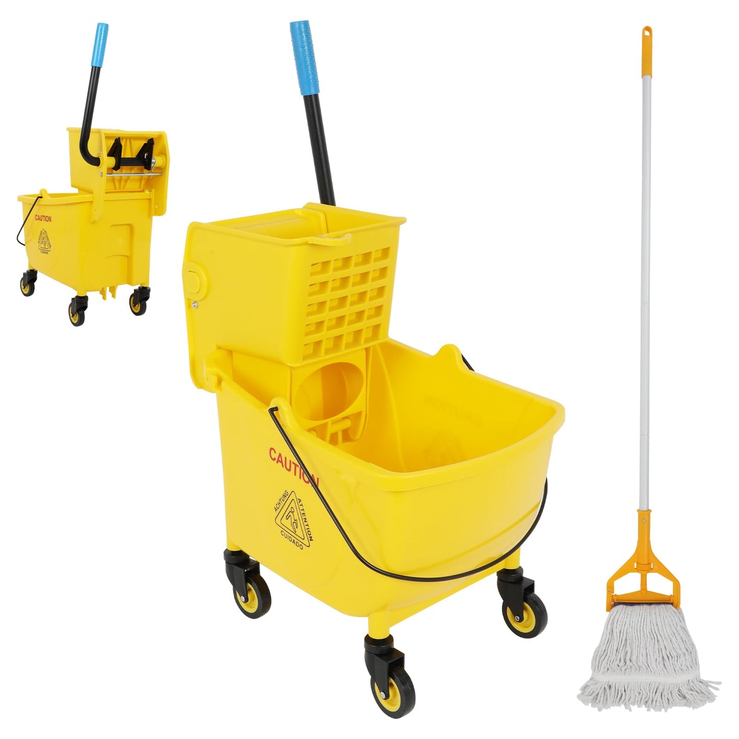 FAHKNS Commercial Mop Bucket with Wringer, 35 Quart Industrial Mop Bucket with Commercial Mop, [No Need to Change Water Frequently], Mop and Bucket