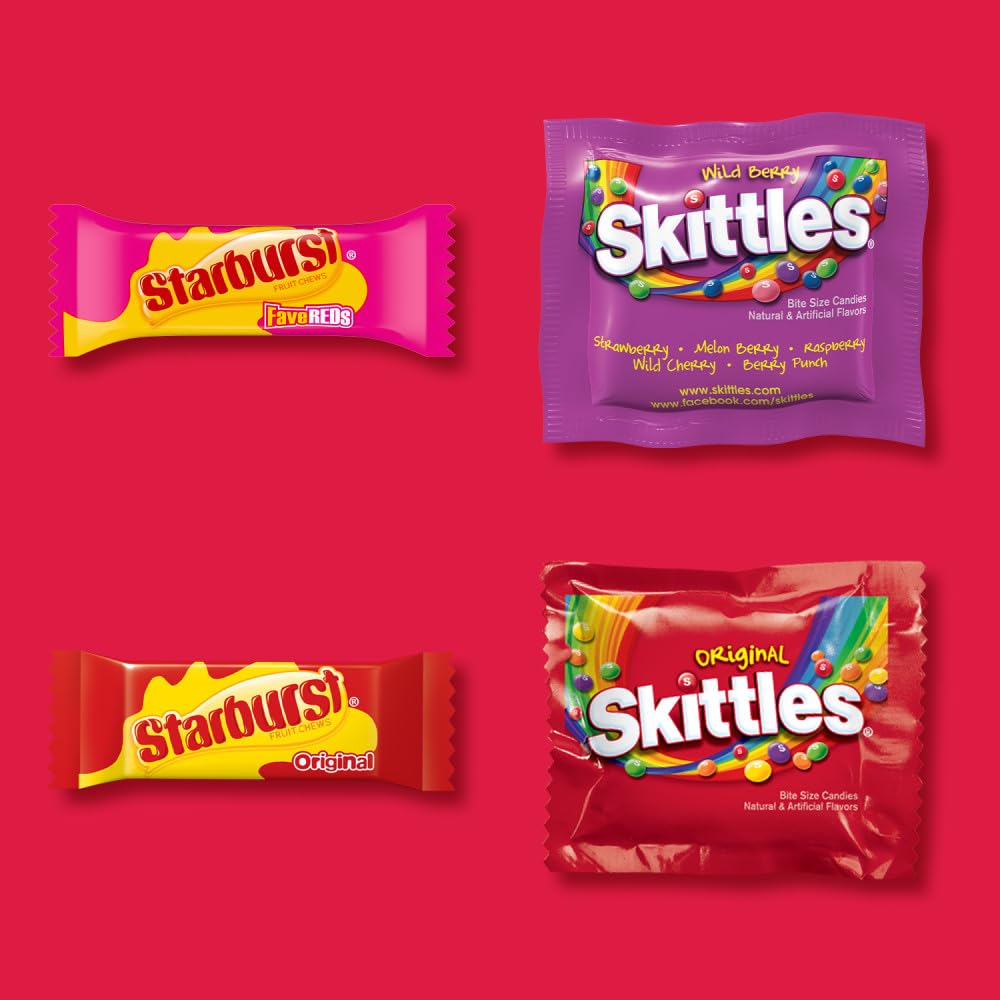 SKITTLES Original, Wild Berry & STARBURST Original and FaveReds Fun Size Chewy Candy Variety Pack, Party Size, 20.13 Oz Bulk Candy