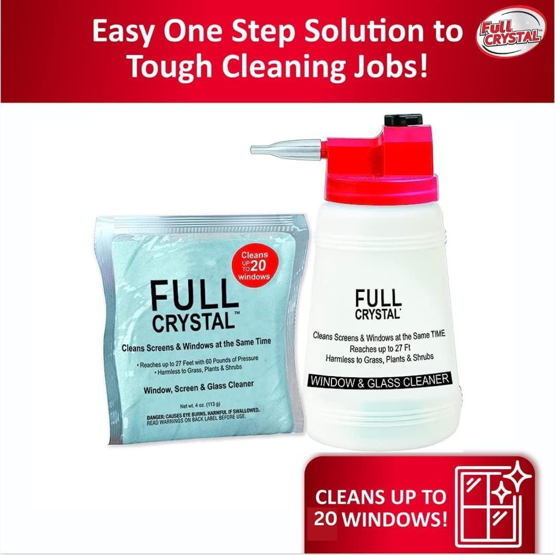 Full Crystal Refill Kit - 1 lb Crystal Powder Exterior Window Cleaner for Glass and Screens, Equivalent to 4 oz Bags Making Up to 640 fl oz Each