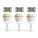 Andaz Press Sage Green with Cream Floral Blossoms Fall Wedding Party Collection, Cupcake Topper DIY Party Favor Kit, Fancy Frame Shape, Love is Sweet