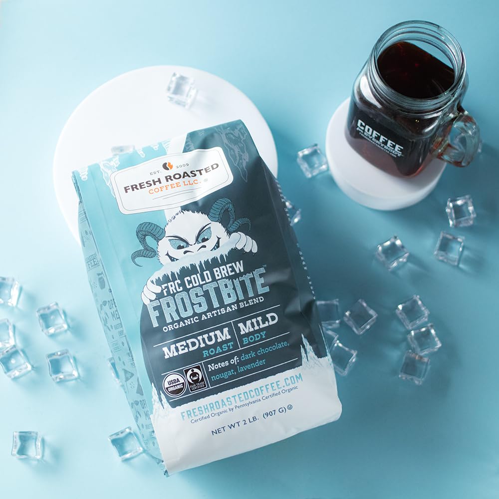 Fresh Roasted Coffee, Organic Frostbite Cold Brew Coarse Ground Coffee, Medium Roast, USDA Organic, 3rd Party Tested for Mold, Mycotoxin & Pesticides