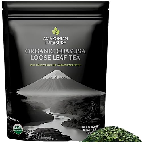 Amazonian Treasure Organic Guayusa Loose Leaf Tea, 16 OZ (1LB), Smooth Energy Boost, Alternative to Coffee & Yerba Mate, 60 mg Caffeine per Serving.
