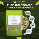 Biokoma Organic Yarrow Dried Herb 50g 1.76oz Dried Loose Achillea Millefolium Digestion Skin Health Support USDA Organic Caffeine Free Herbal Tea