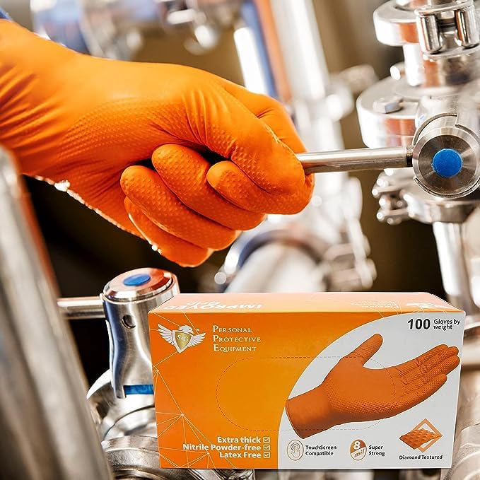 S&G Orange Nitrile Gloves | 100 Pcs | Medium | Disposable Latex-Free 8Mil Thick Heavy Duty Powder-Free for Mechanics, Industrial