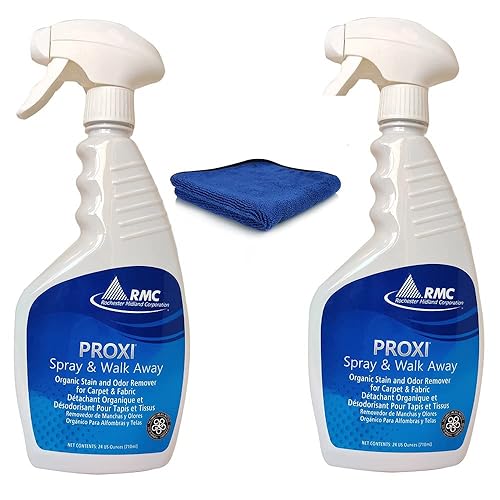 PROXI RMC Spray & Walk Away Spot Removal (2-pack) Stain Remover Deodorizer Carpet Cleaner and Upholstery + Large 16 x 16 Microfiber Cleaning Cloth