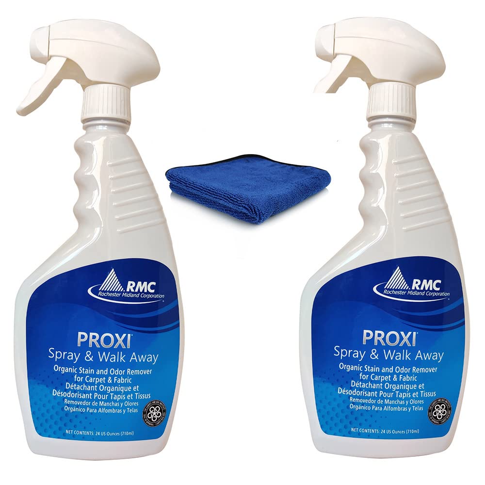 PROXI RMC Spray & Walk Away Spot Removal (2-pack) Stain Remover Deodorizer Carpet Cleaner and Upholstery + Large 16 x 16 Microfiber Cleaning Cloth