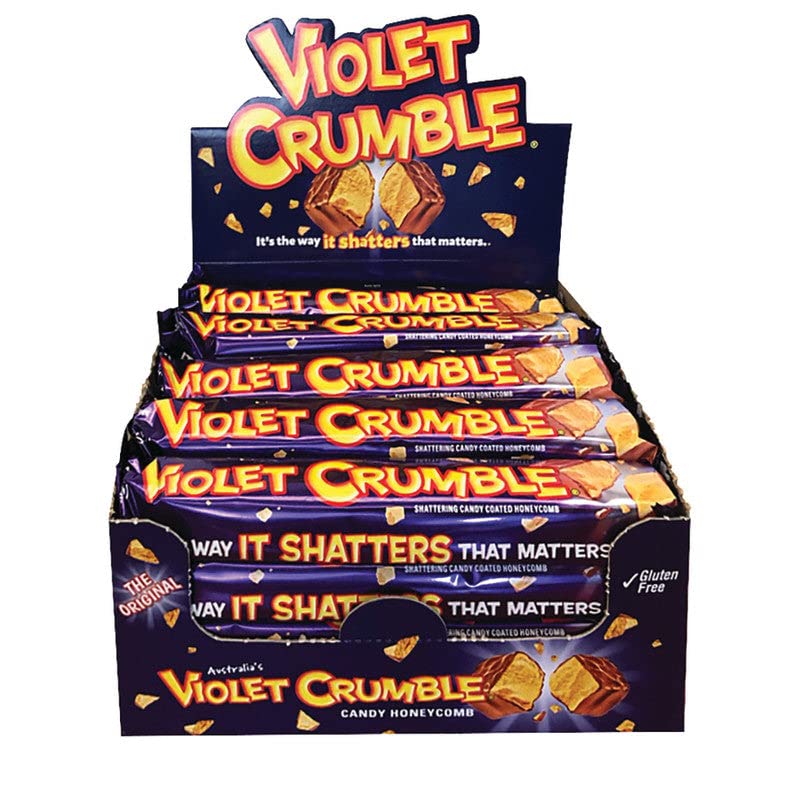 Violet Crumble Chocolate Bars - 20 Count Box - Honeycomb Toffee Covered in Rich Chocolate - Made in Australia