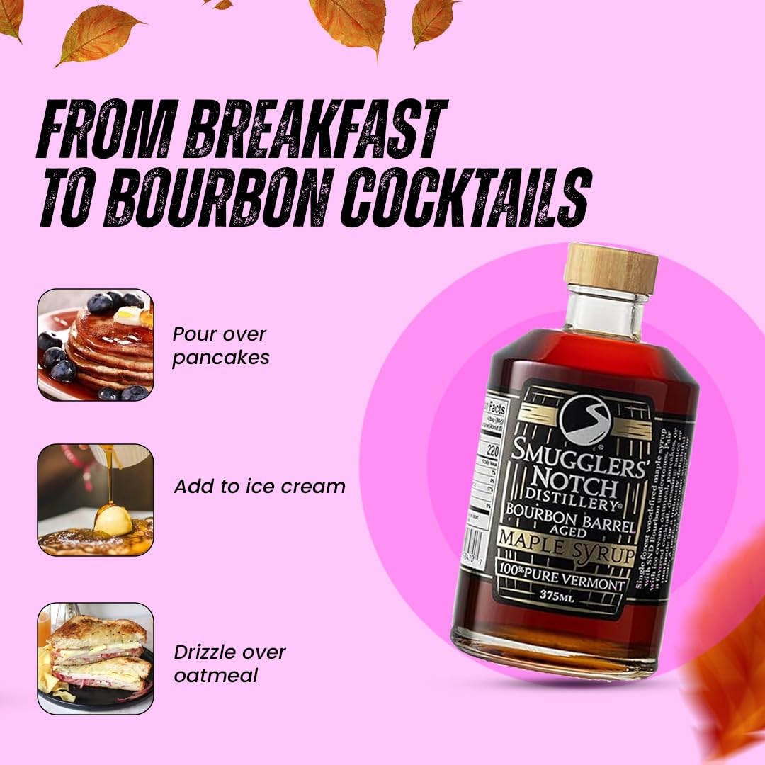 Smugglers’ Notch Maple Works - Bourbon Barrel Aged - 100% Pure Vermont Maple Syrup - Natural Sweetener & Gluten Free - Rich Taste - Waffles