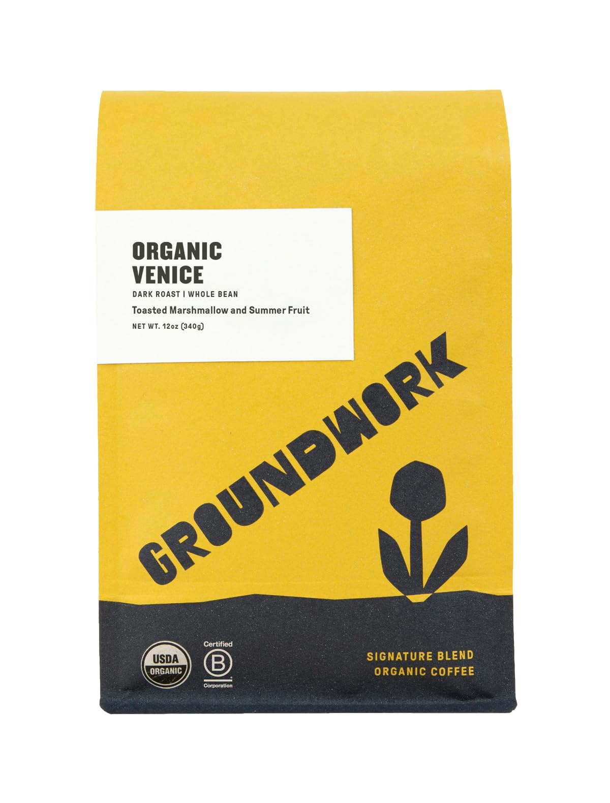 GROUNDWORK Venice Blend Whole Bean Coffee Dark Roast - USDA Organic Signature Blend Whole Coffee Beans - 12oz Bag (Pack of 1)