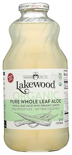 Lakewood Organic Pure Whole Leaf Aloe, 32 Ounce (Pack of 6)