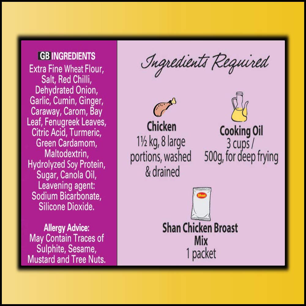 Shan Chicken Broast Recipe and Seasoning Mix 4.40 oz (125g) - Spice Powder for Batter Coated Fried Chicken - Suitable for Vegetarians - Airtight Bag