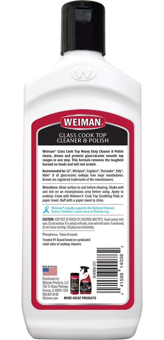 Weiman Glass Cooktop Heavy Duty Cleaner & Polish - Shines and Protects Glass/Ceramic Smooth Top Ranges with its Gentle Formula - 10 Oz., Clear
