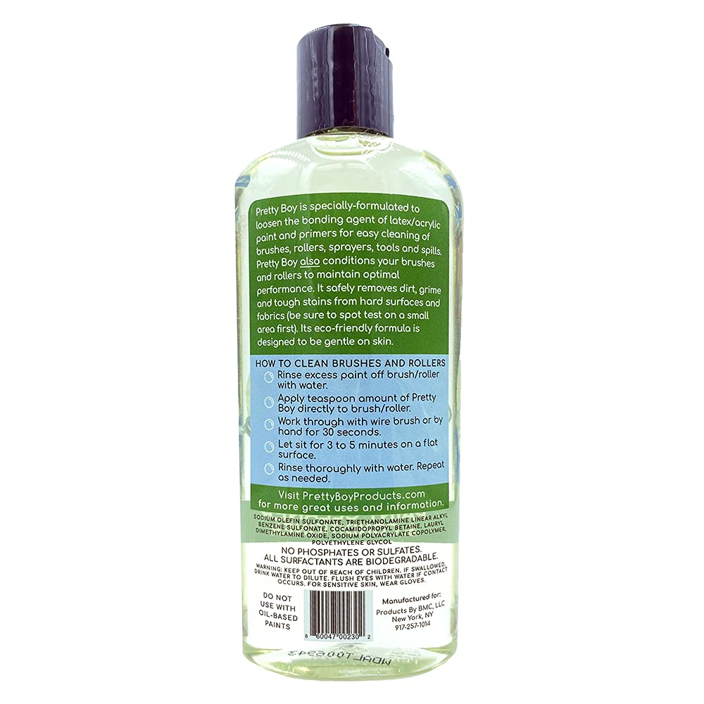 Pretty Boy Paint Cleaner & Conditioner - Eco-Friendly Solution for Cleaning & Conditioning Paint Brushes, Rollers, and Tools - Removes Water-Based