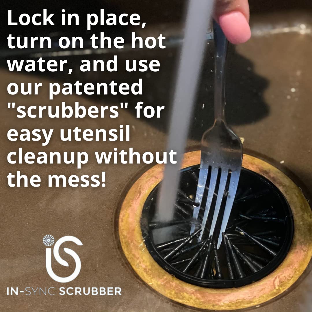 In-Sync Scrubber Kitchen Sink Utensil Cleaner, Dishwasher Safe Accessory with Built in Splash Guard, Easy to Install