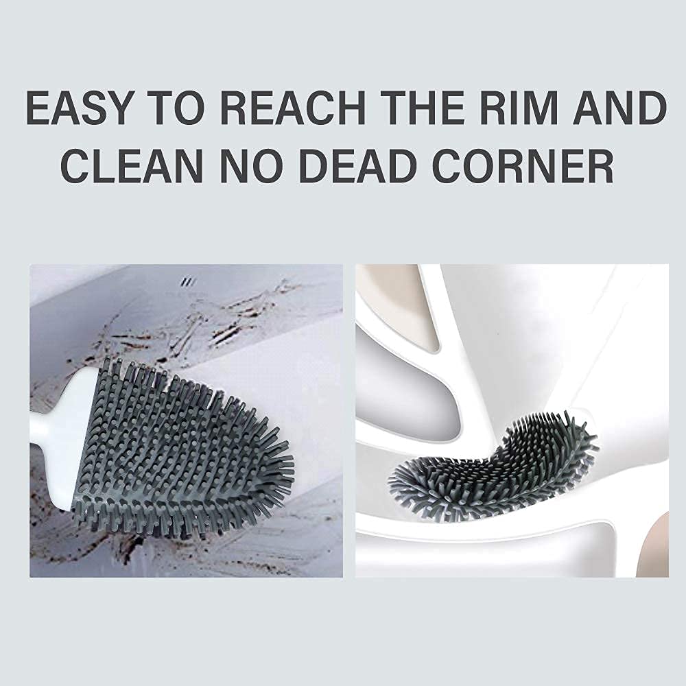 Sellemer Toilet Brush and Holder Set for Bathroom, Flexible Toilet Bowl Brush Head with Silicone Bristles, Compact Size for Storage and Organization
