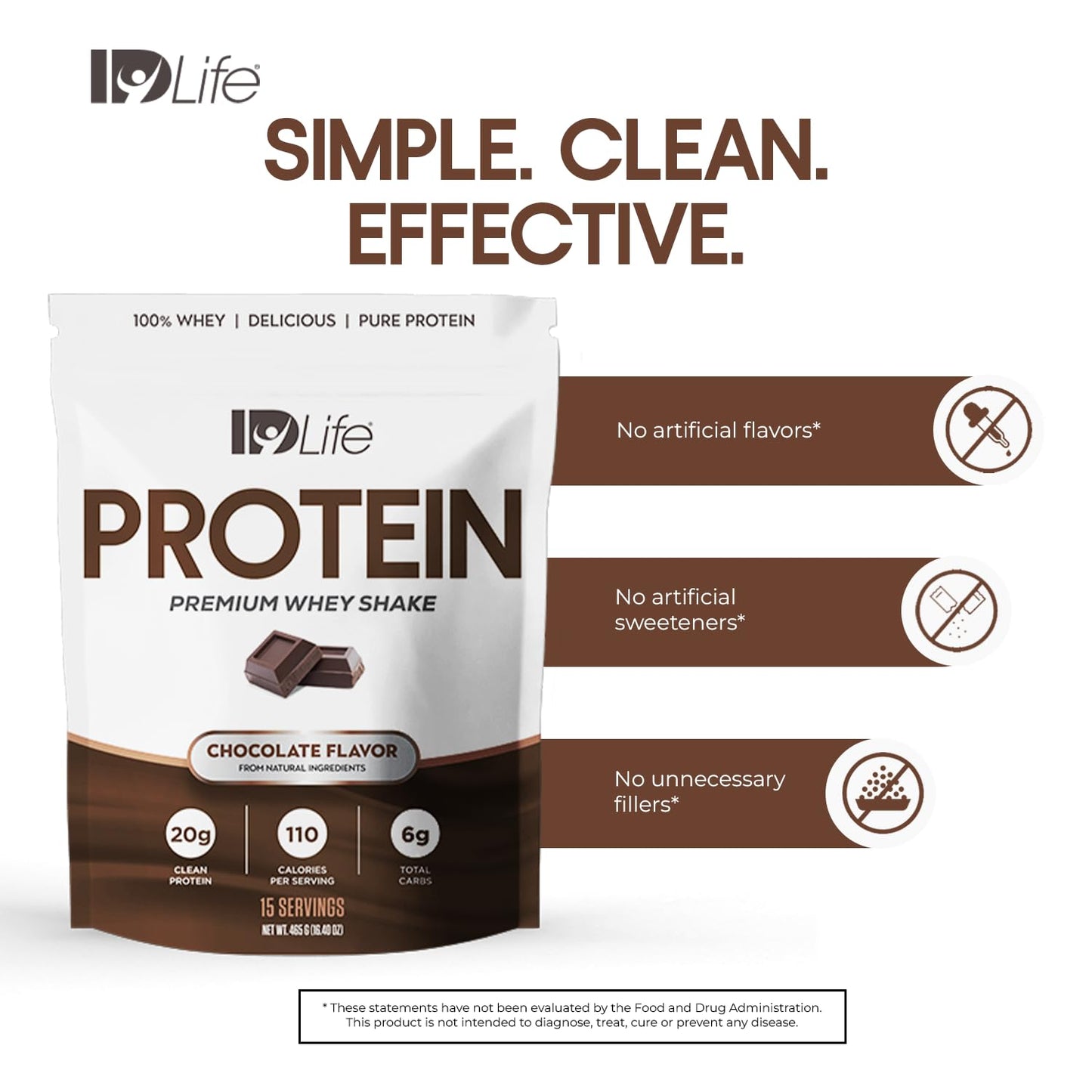 IDLife - Protein Shake - Chocolate Premium Whey Powder, 20g Protein, 110 Calories, 6g Carbs, Clean Nutrition Blend - 15 Servings 420g
