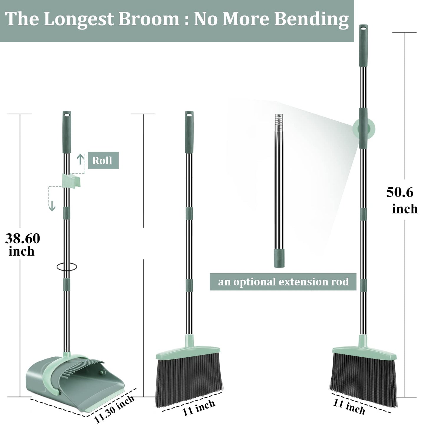 Ivandar Broom and Dustpan Set for Home, Dust pan with Long Handle, Broom with Dustpan Combo Set, for Home Kitchen Room Office Lobby Floor Use Upright