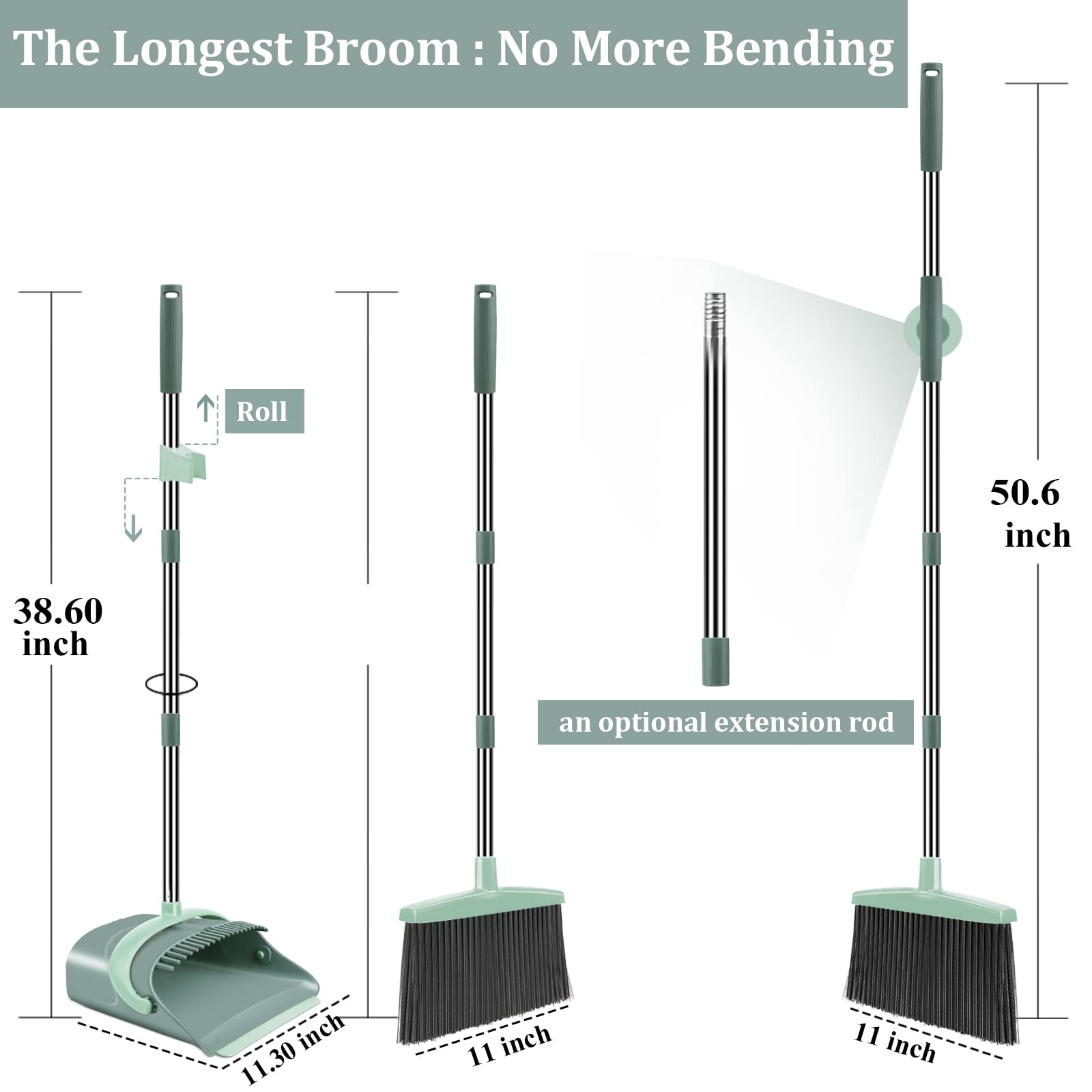 Ivandar Broom and Dustpan Set for Home, Dust pan with Long Handle, Broom with Dustpan Combo Set, for Home Kitchen Room Office Lobby Floor Use Upright