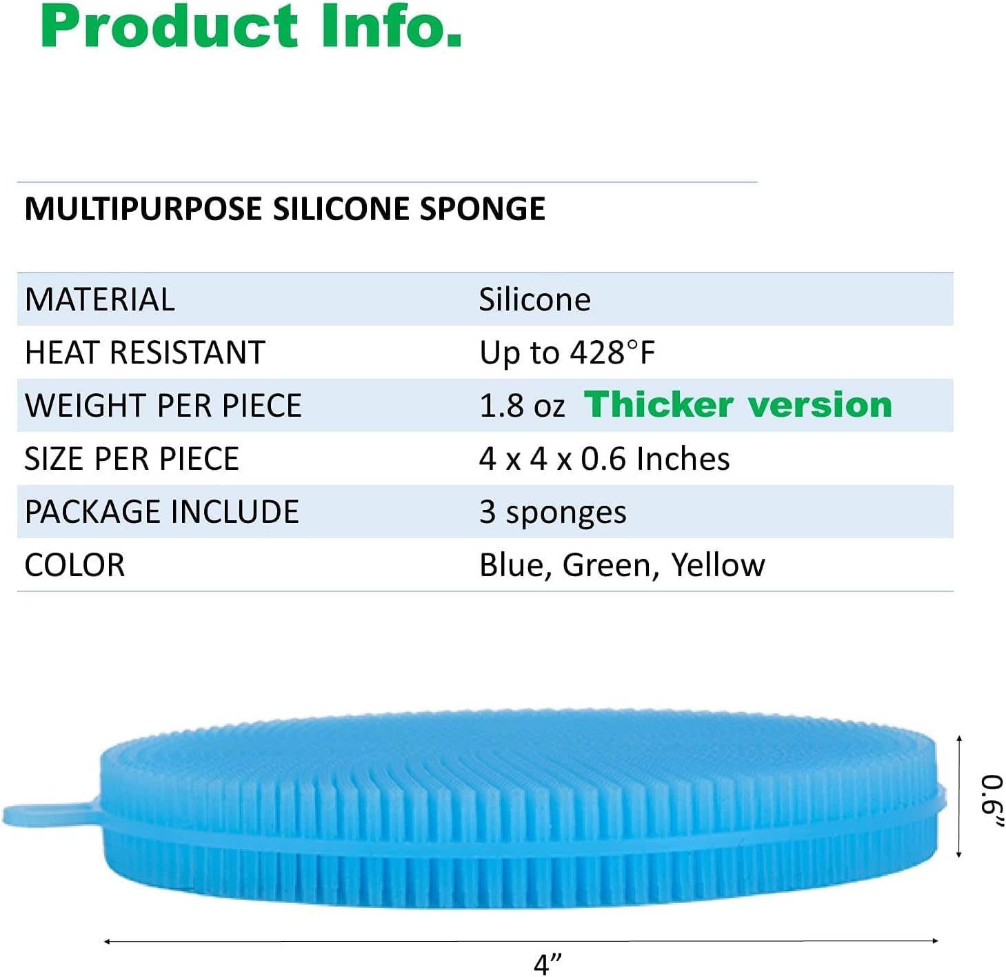 MJDFS, Silicone Sponge for Dish Washing, Dishwasher Safe, Heat Proof and BPA Free, Kitchen Cleaning Sponges for Light Cleaning Tasks, Double Sided
