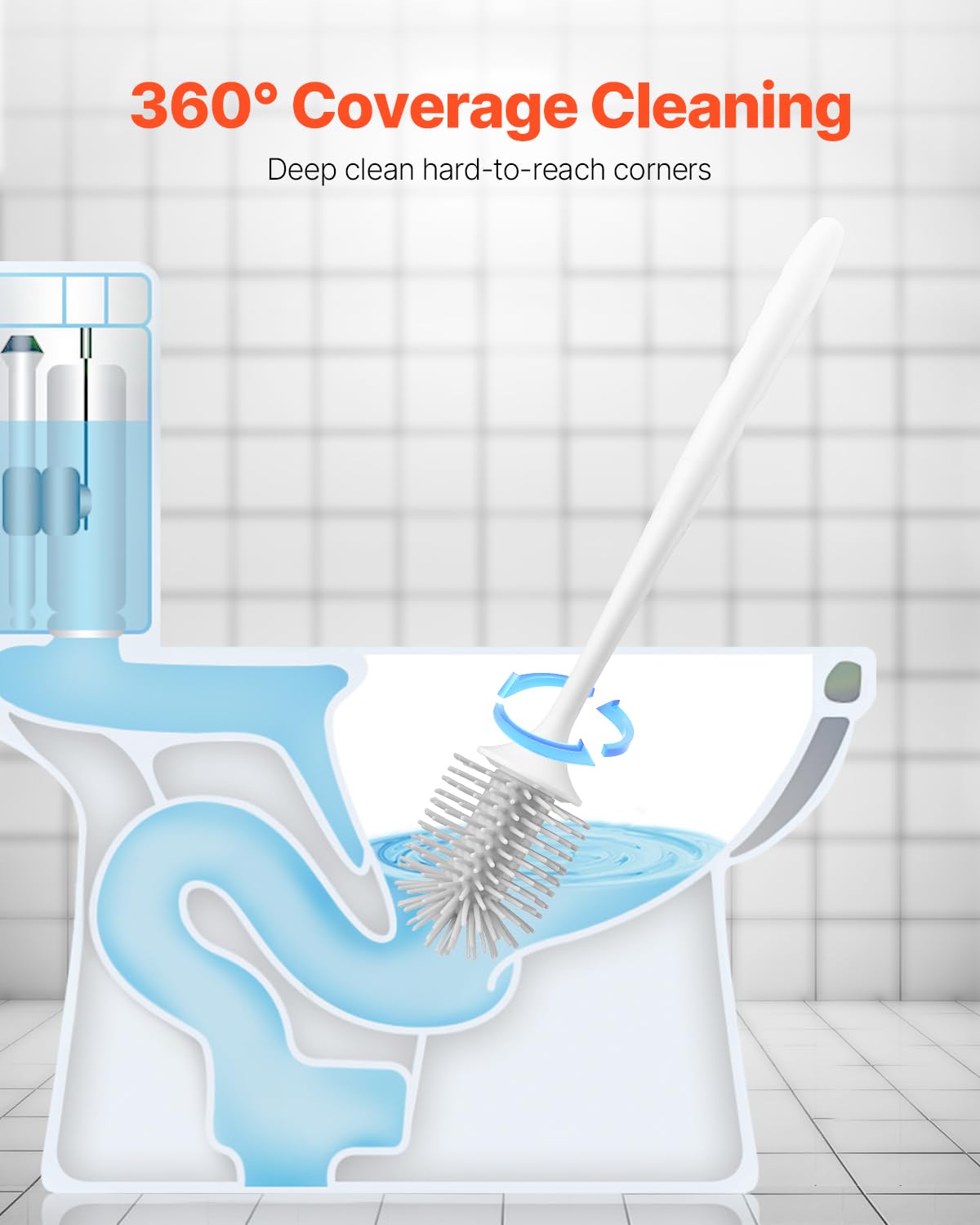 VEVOR Toilet Brush and Holder Set, Toilet Bowl Brush and Holder with Comfortable PP Handle, Compact Bathroom Scrubber Cleaner, Deep Cleaning