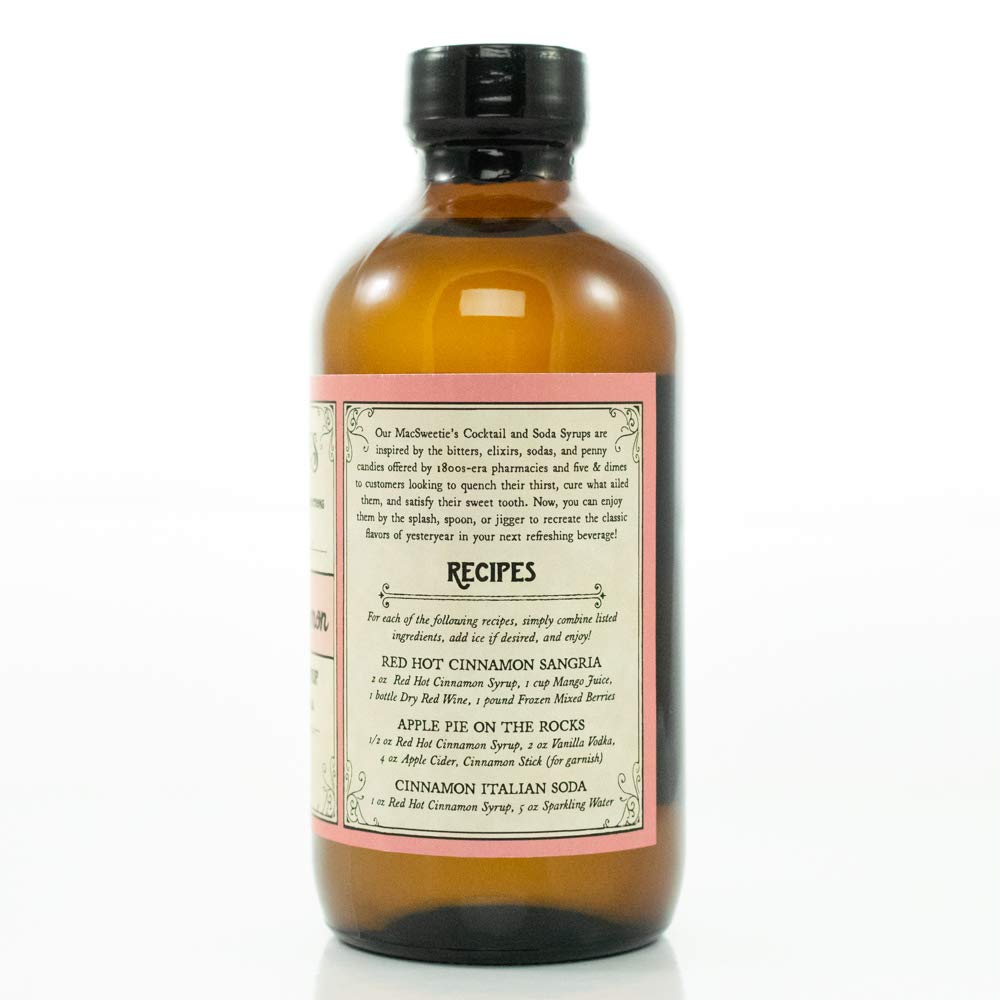 MacSweeties Cocktail Syrups & Bitters - Red Hot Cinnamon Cocktail & Soda Syrup Flavor - Premium Cocktail Mix For a Fireball Whiskey - Simple Syrup