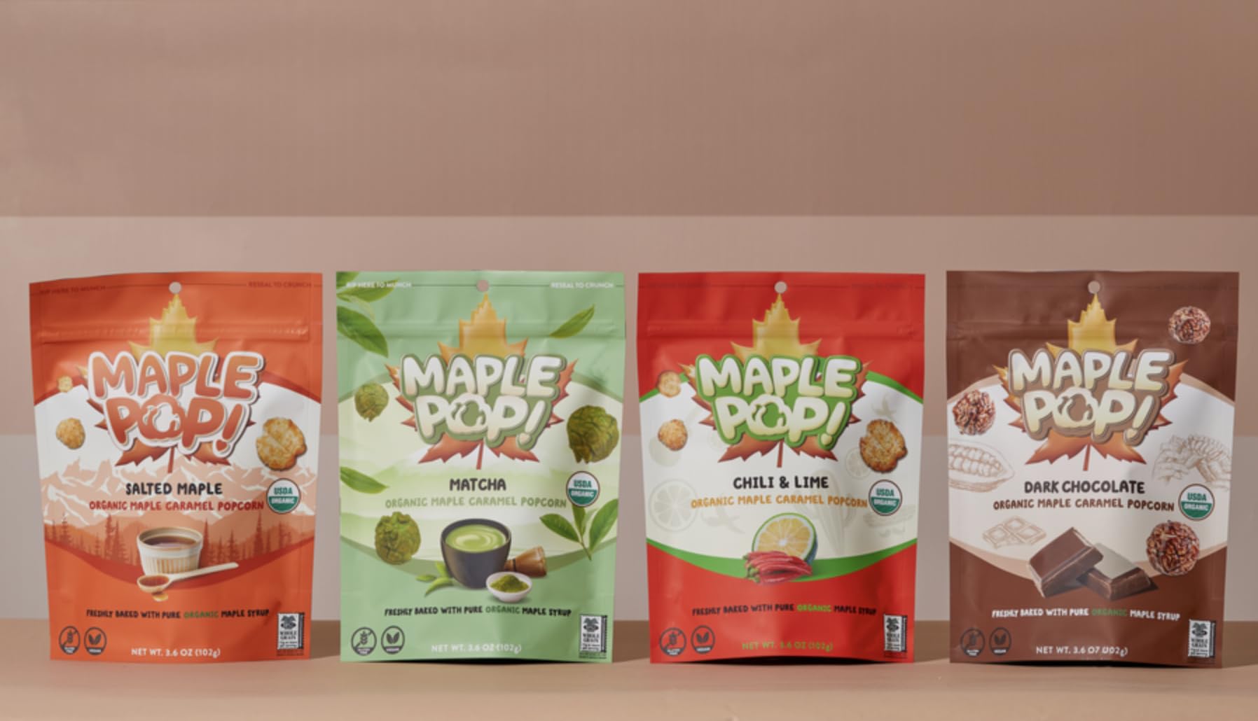 Maple Pop! Organic Maple Caramel Popcorn - Low Sugar, High Fiber, Air Popped, Vegan & Gluten Free - Made with Real Maple Syrup (Salted Maple, Pack
