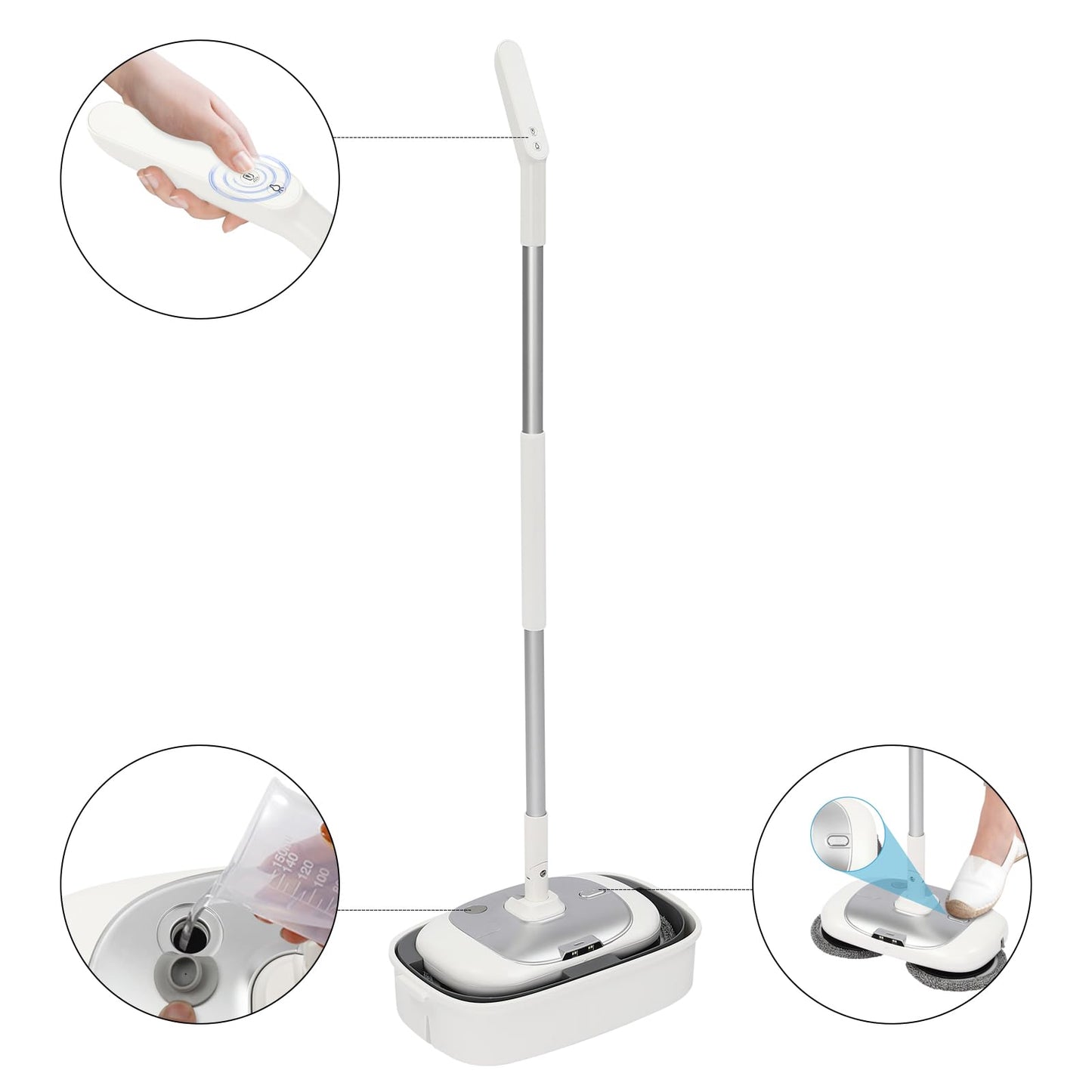 Electric Mop with Cleaning Bucket - Cordless Floor Polisher, 4 Pack Mop Pads, Automatic Cleaning, Up to 100 Mins, Rechargeable, for Wooden, Marble