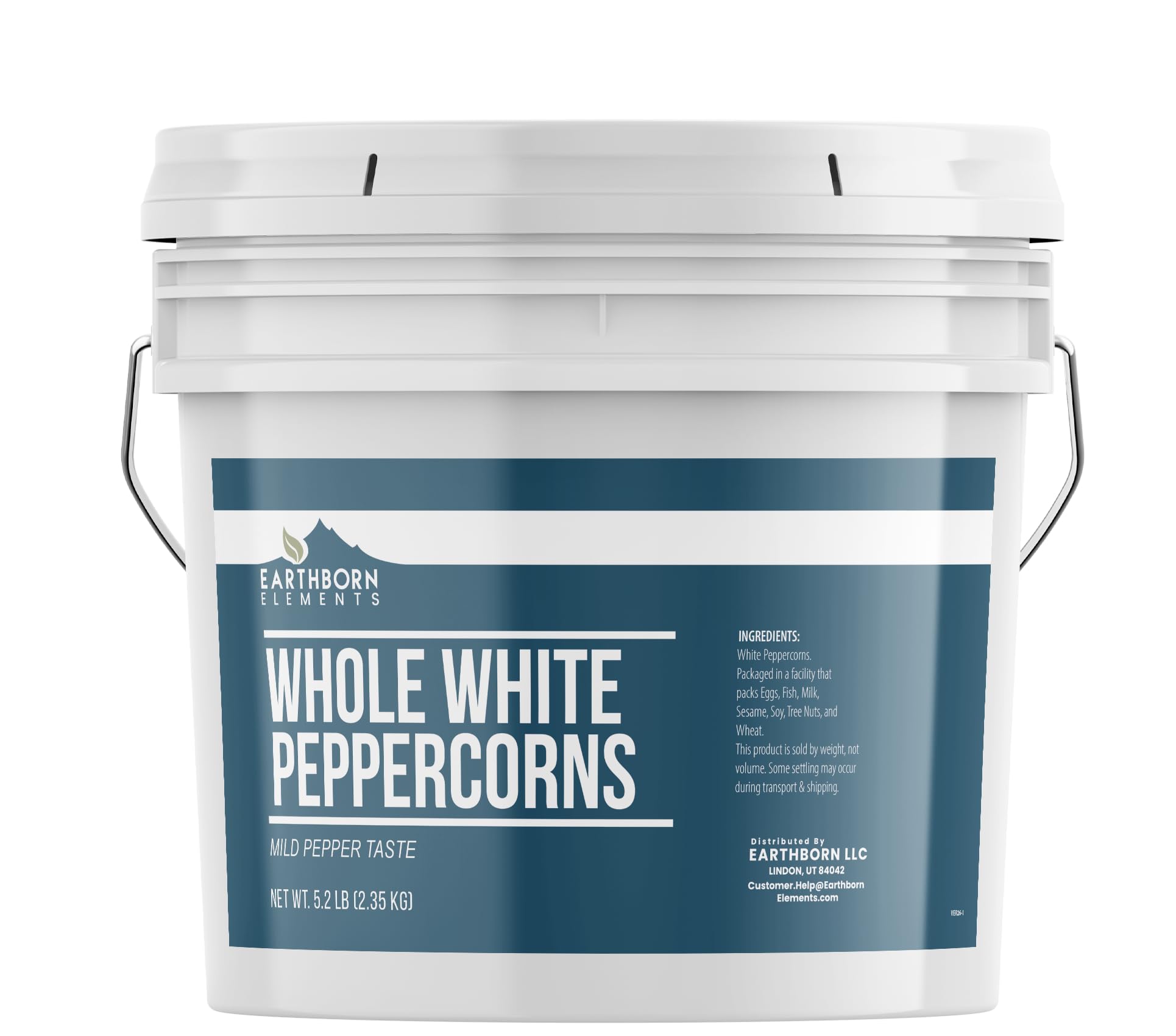 Earthborn Elements Whole White Peppercorns 1 Gallon Bucket, Mild Flavor, Bulk Size