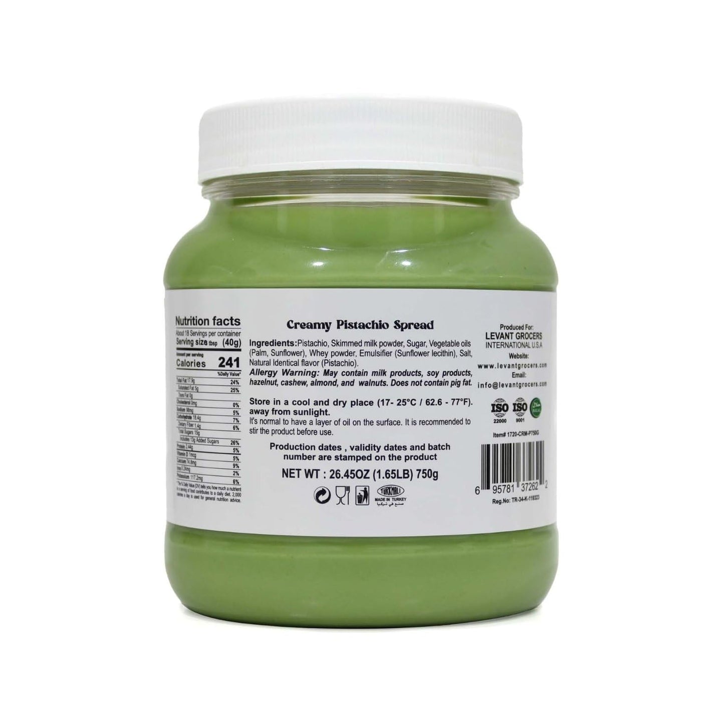 Creamy Pistachio Spread, Spreadable Pistachio Cream, 26.45 oz (750g)