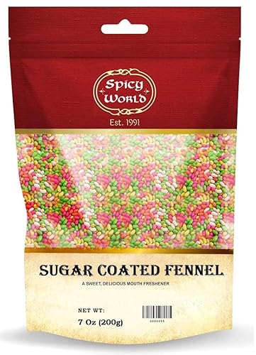 Spicy World Sugar Coated Fennel Seeds | Sweet Saunf Candy for Mouth Freshening - 7 Oz (200g) Pack | Premium Quality Fennel Mouth Freshener | Indian