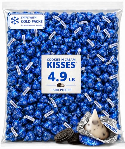 Cookies & Cream Kisses Candy - 4.9 lb Bulk Bag - White Creme Kiss-Shaped Candy (Approx. 500 Individually Wrapped Pieces) for Candy Buffets, Large