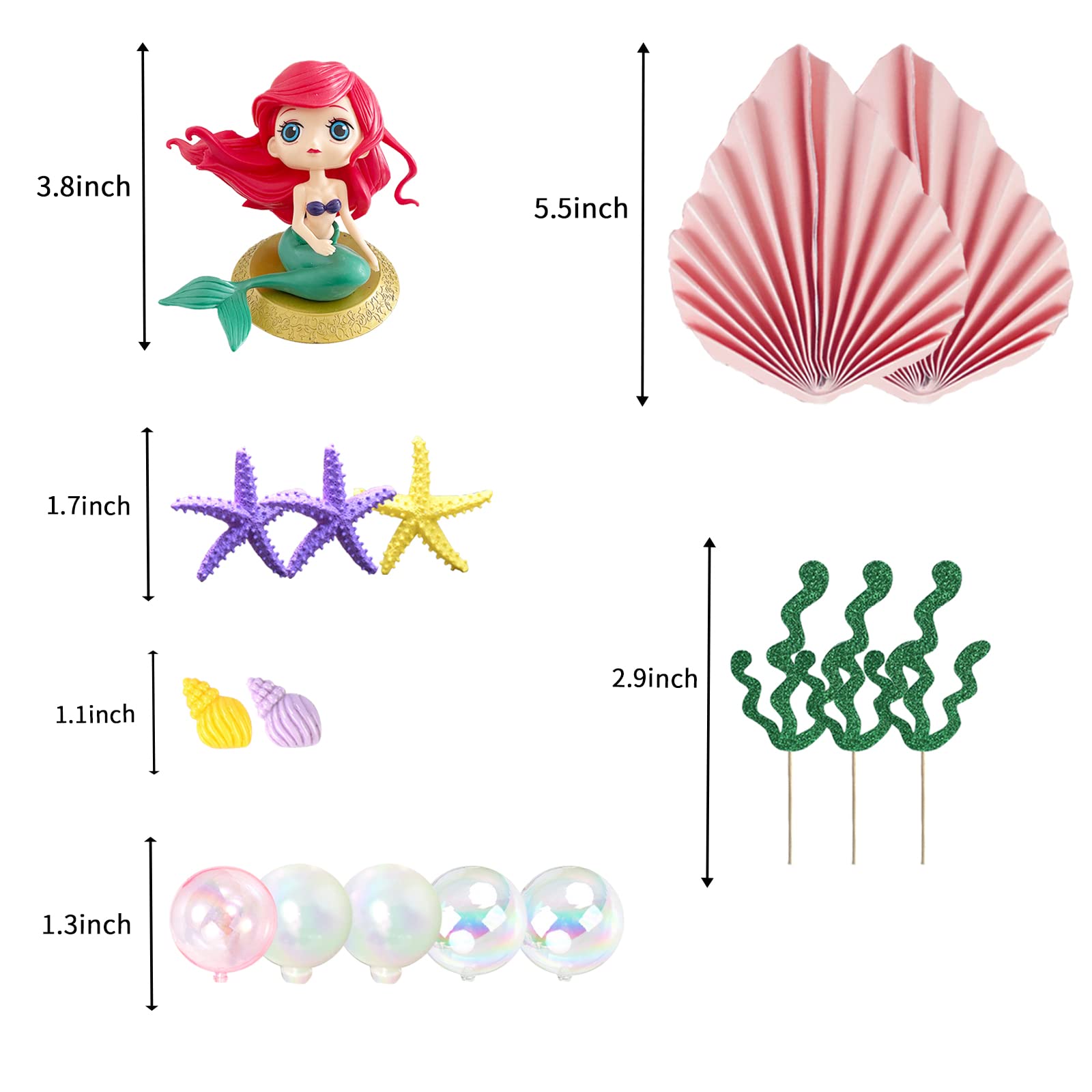 16 PCS Mermaid Cake Toppers for Mermaid Under the Sea Themed Birthday Wedding Baby Shower Party Decorations Supplies
