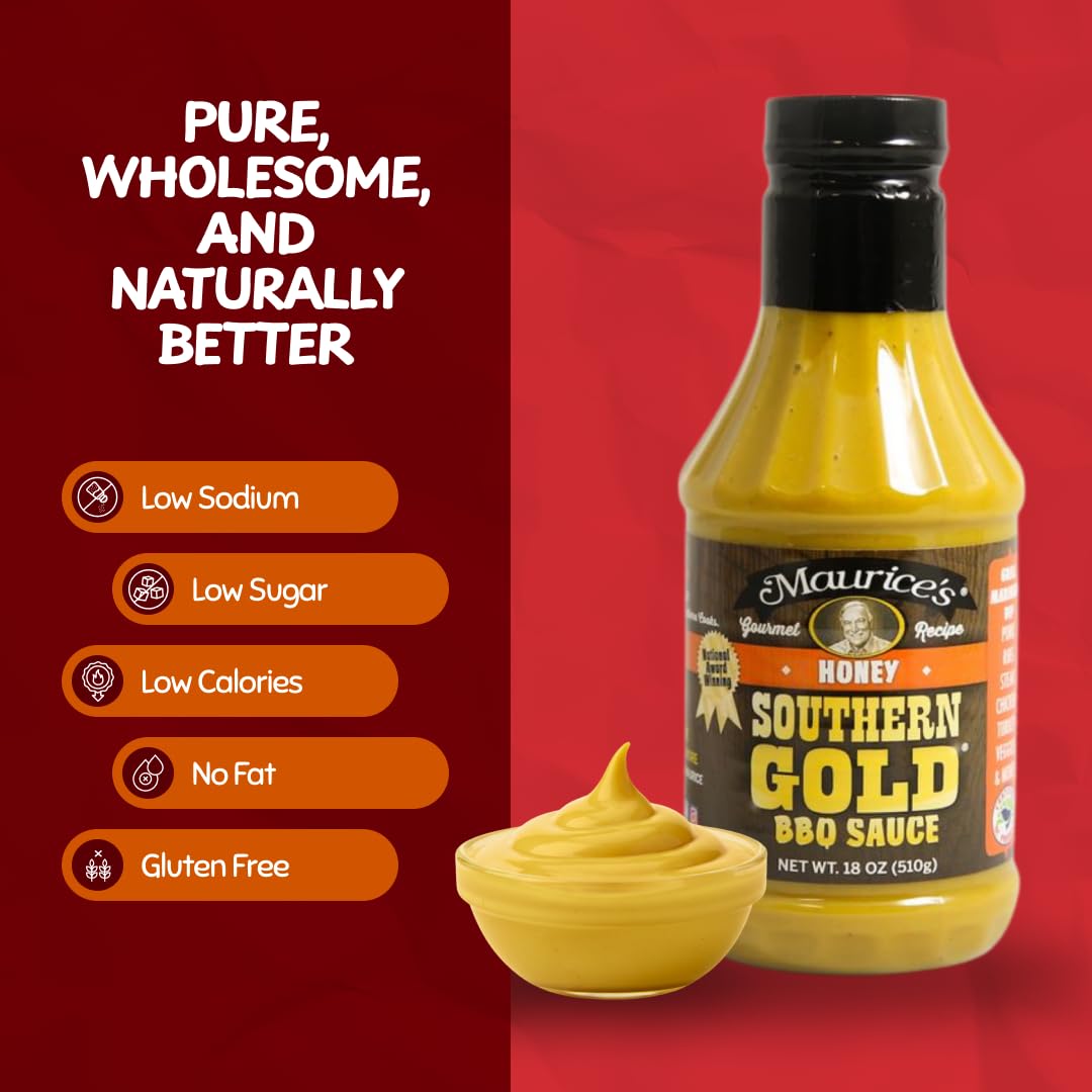 Maurice’s Southern Gold BBQ Sauce, Honey Flavor - Carolina Gold Barbecue Sauce with Sweet Flavor - Authentic Carolina Barbeque Dressing