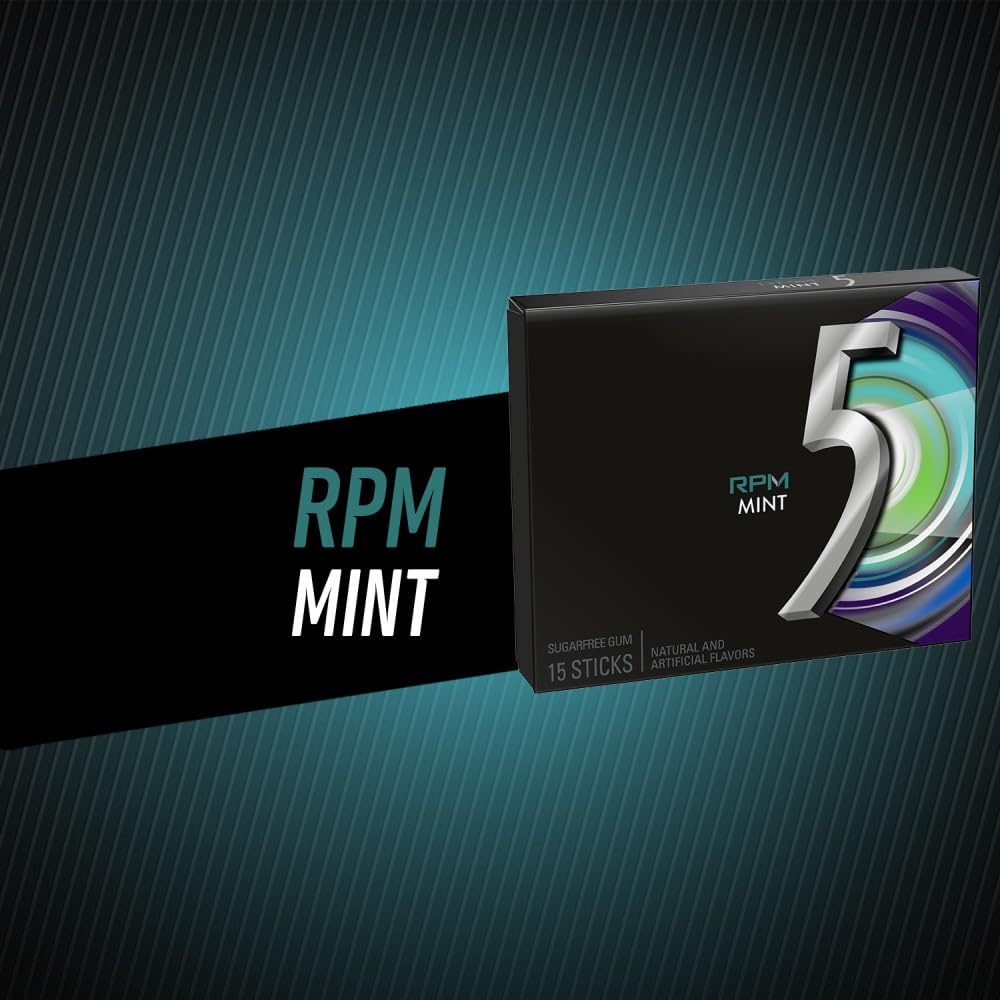 5 GUM Packs Bulk, RPM Mint Sugar Free Gum Bulk, 15 Count (Pack of 10)