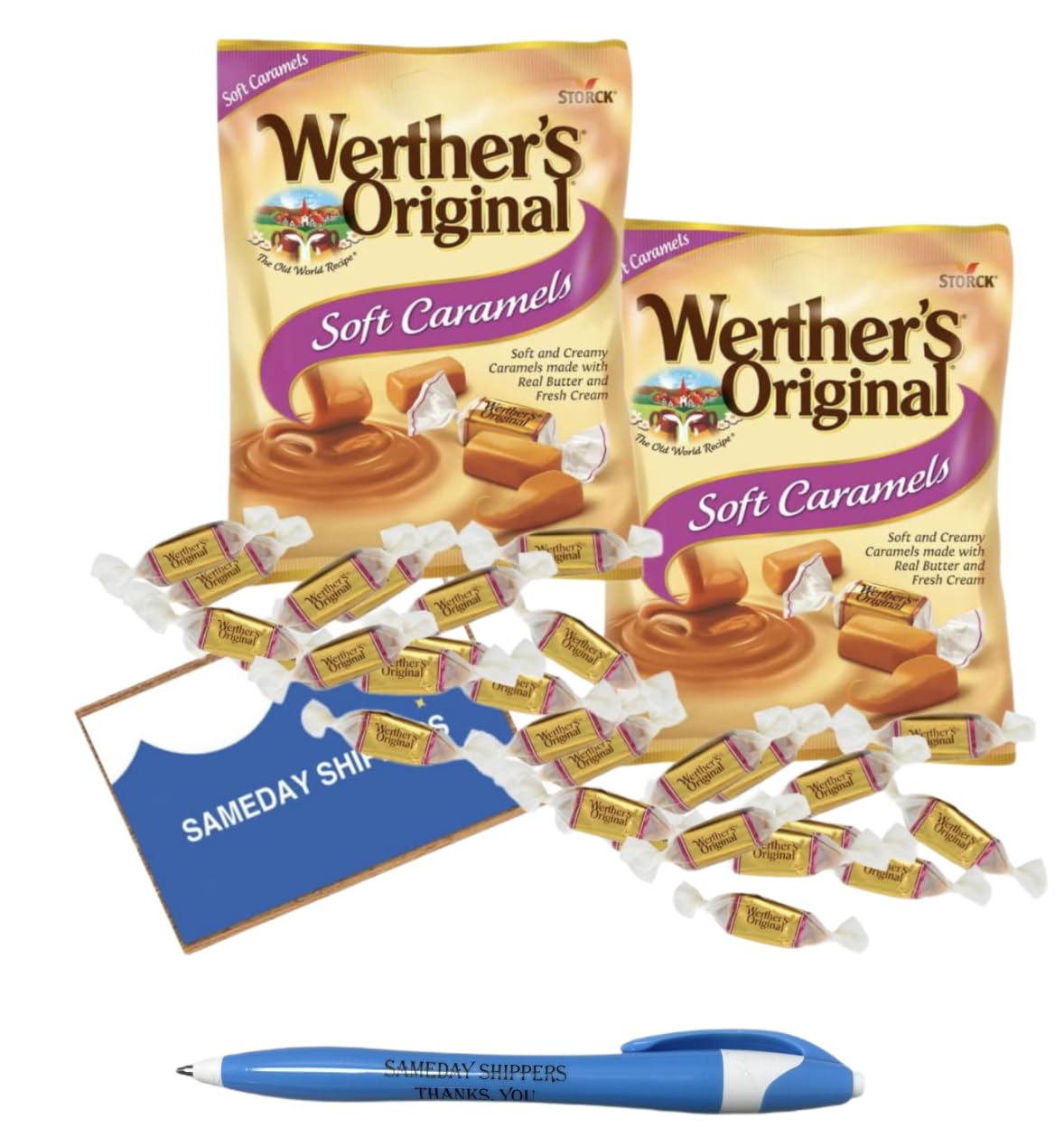 WERTHERS' ORIGINAL | SOFT CARAMELS Candies | 2 Pack, 2.22-oz. Bags, SameDay Shipping offers Free Pen