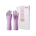 LANON 3 Pairs wahoo Skin-Friendly Cleaning Gloves, Dishwashing Kitchen Gloves with Cotton Flocked Liner, Reusable, Non-Slip, Mauve Mist, Small