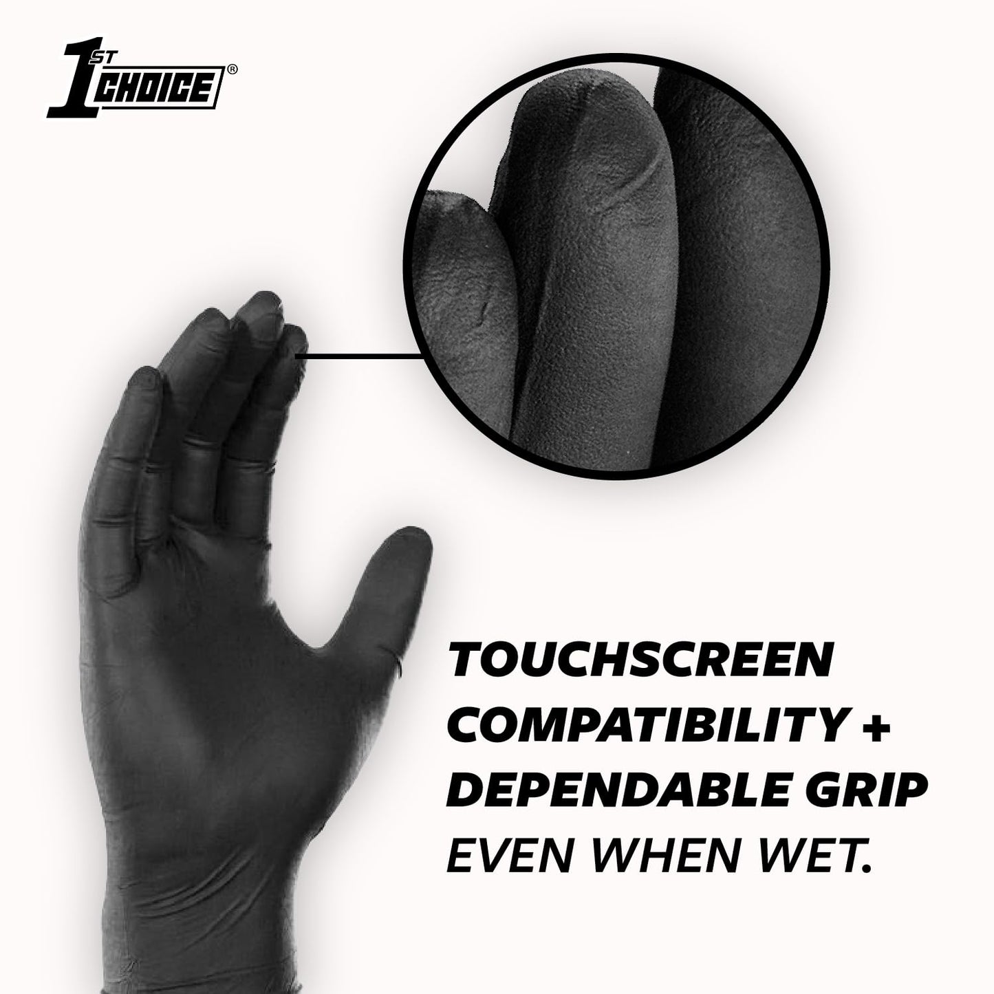 1st Choice Nitrile Gloves Disposable Latex-Free, Black, 5 Mil for Cooking, Cleaning, Auto, Food Prep, Medium, Box of 100