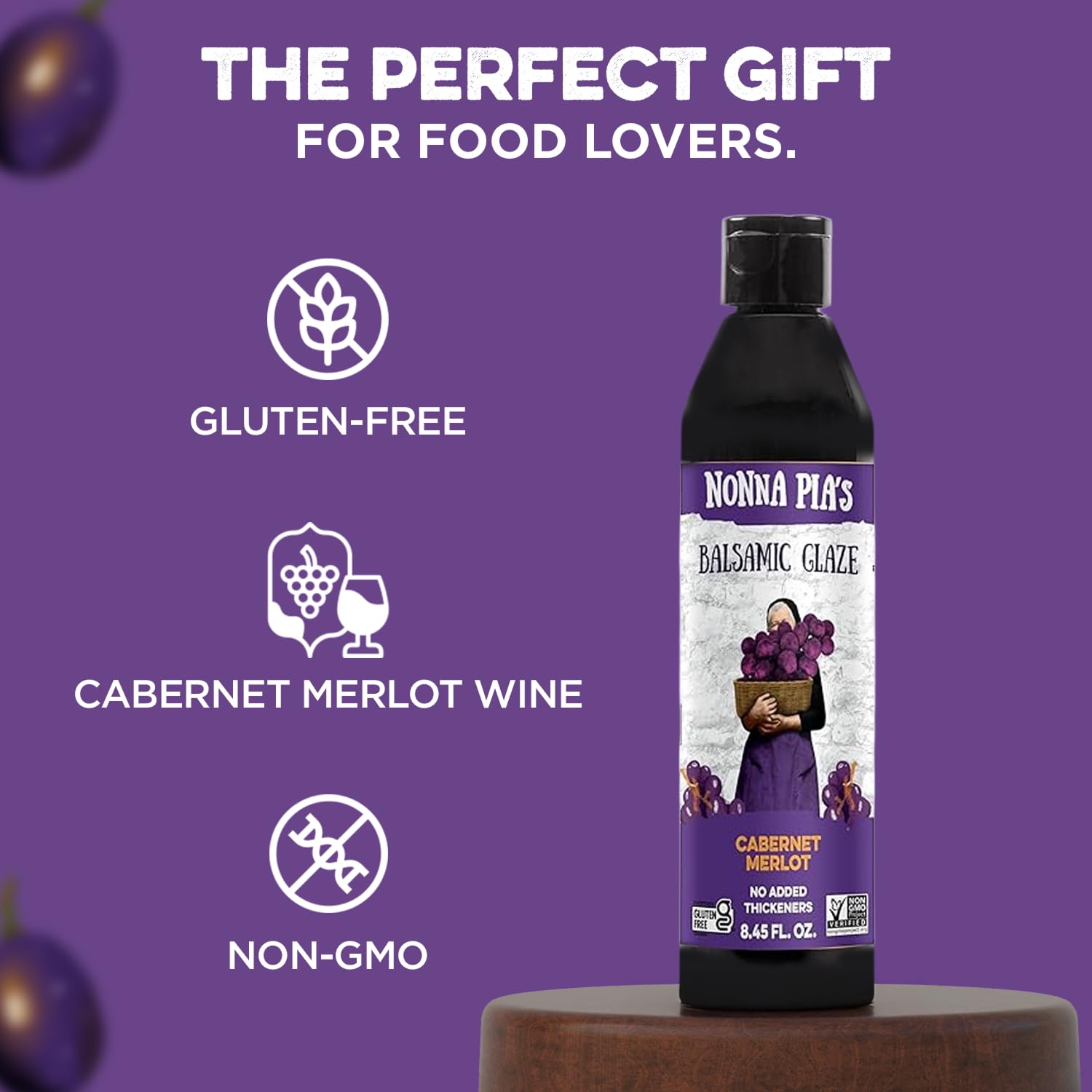 Nonna Pia’s Cabernet Merlot Balsamic Glaze - IGP Certified Balsamic Vinegar of Modena - Full-Bodied Flavor - Perfect for Burgers & Grilled Meats
