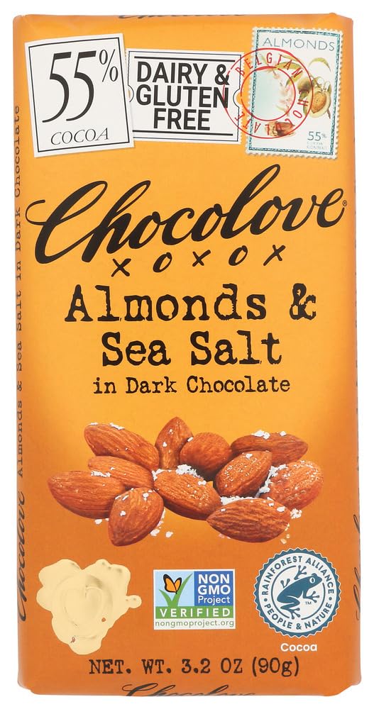 Chocolove Almonds and Sea Salt in Dark Chocolate 3.2 oz each (3 Items Per Order)