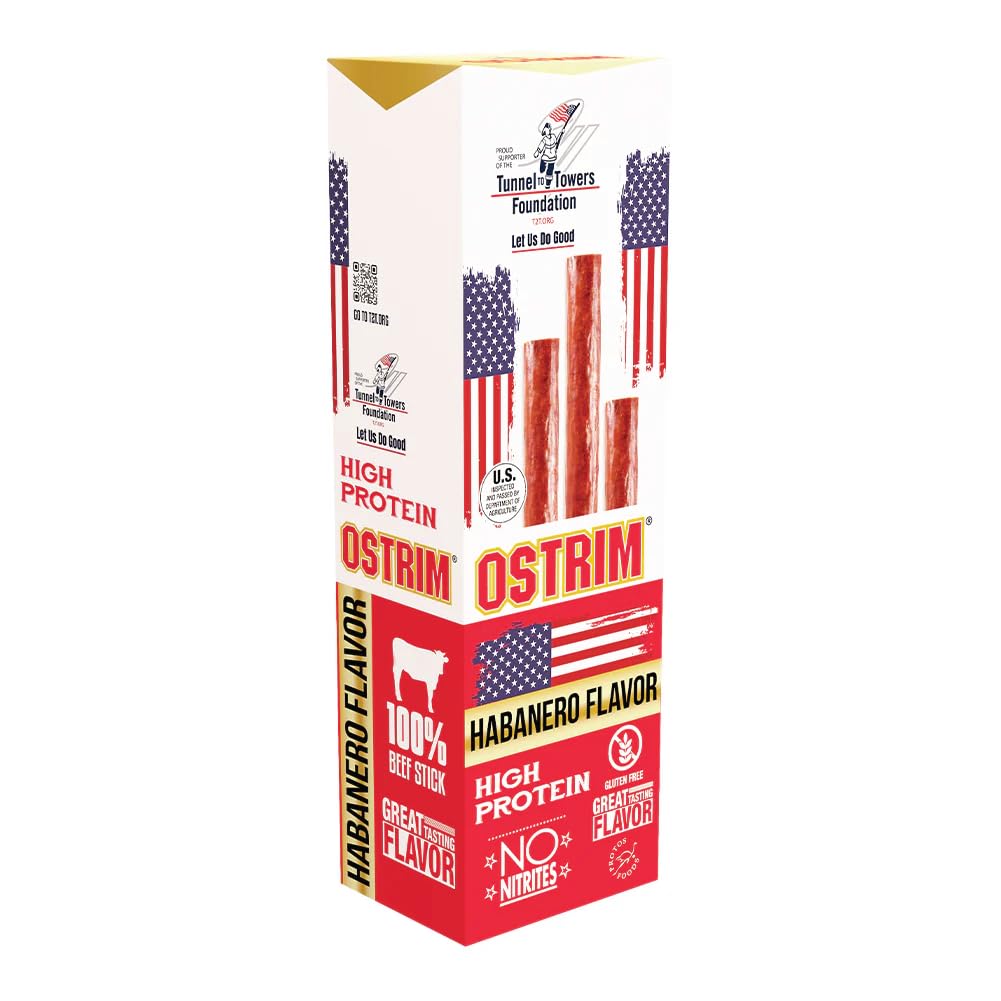 Ostrim Beef Snack Sticks, 1oz, High Protein, Keto & Paleo Friendly, Sugar Free, Gluten Free, No MSG, No Nitrates (Pack of 12) (1 oz, Habanero)