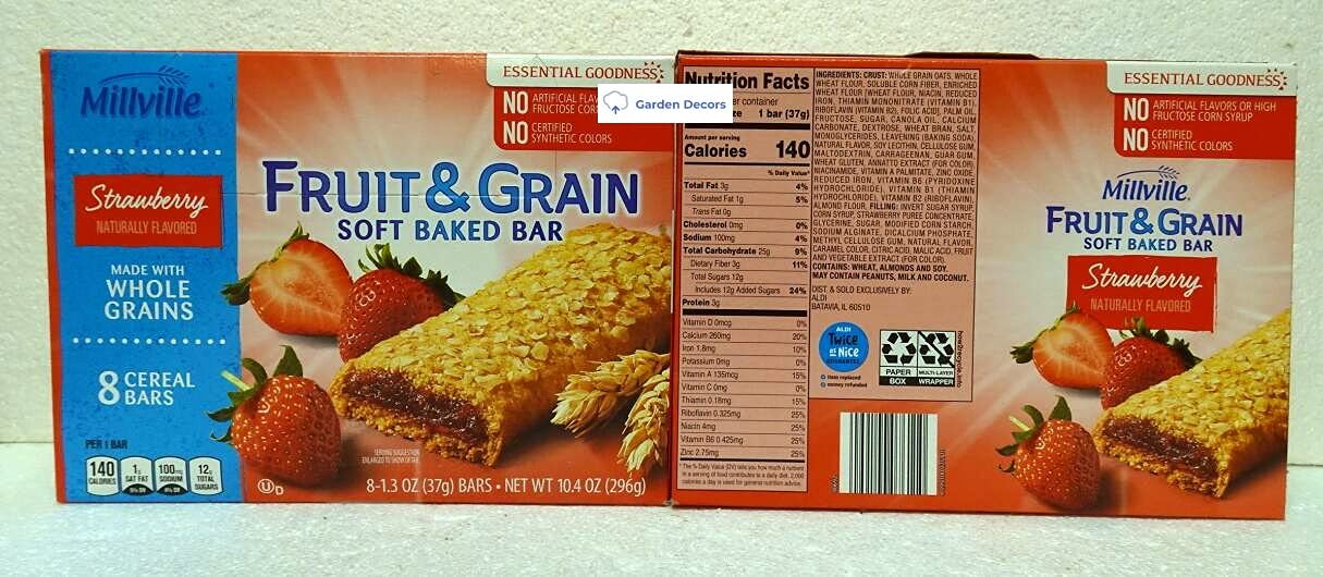 Millville Fruit & Grain Soft Baked Bar Strawberry Naturally Flavored 10.4oz 296g (Two Boxes)