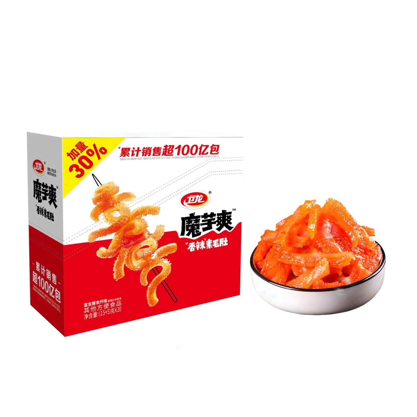 Chinese Snacks Konjac Spicy Strips Sticks, 18g*20bags,12.7oz/360g, 1Box Inside Box, WeiLong Chinese Snack Food, Hot Strips, Latiao Fragrant Spicy
