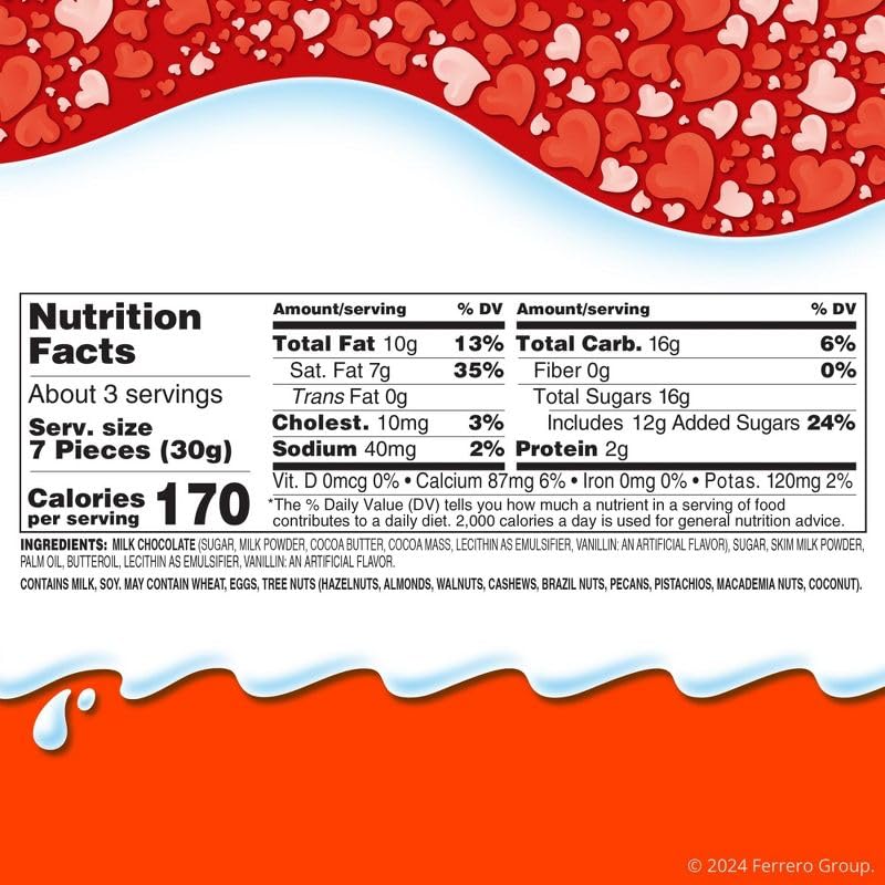 Kinder & Love Gift Box, 25 Mini Milk Chocolate Hearts, Valentine's Gift, 3.7 oz