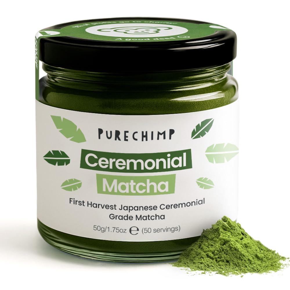 PureChimp Ceremonial Grade Matcha Powder 1.75oz. Pure Japanese Matcha Ceremonial Grade Tea, Shade-Grown in Kagoshima. Antioxidant-Rich Green Tea