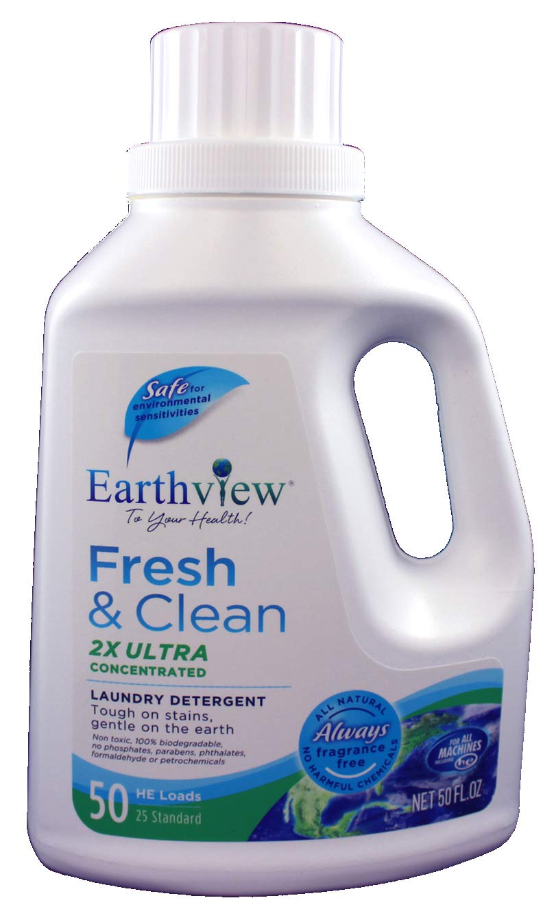 Earthview Liquid Laundry Detergent, Fragrance Free, 2 pk/ 50 oz- Designed for Environmental Sensitivities (MCS, EI, MI) Sensitive Skin, Unscented