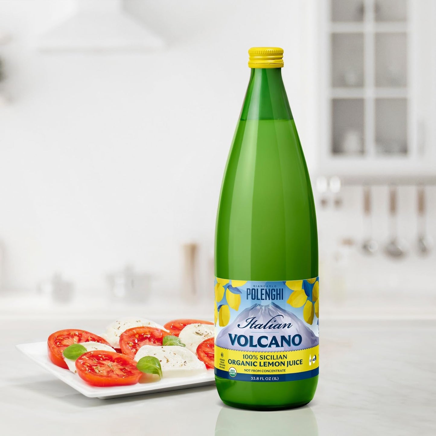 Italian Volcano Organic Lemon Juice 33.8 Ounces - 2 Pack Bundled Kit - Certified Organic - Each Bottle Contains 40 Fresh Lemons (2 Bottles + 1 Burst)