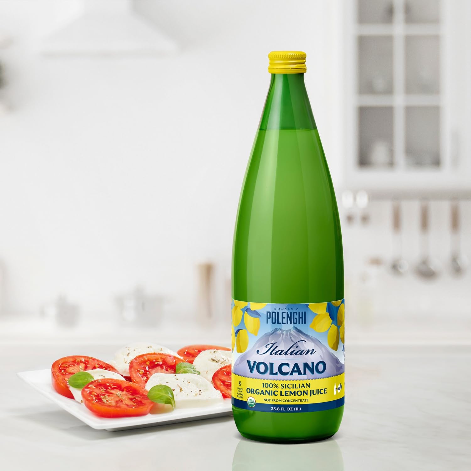 Italian Volcano Organic Lemon Juice 33.8 Ounces - 2 Pack Bundled Kit - Certified Organic - Each Bottle Contains 40 Fresh Lemons (2 Bottles + 1 Burst)